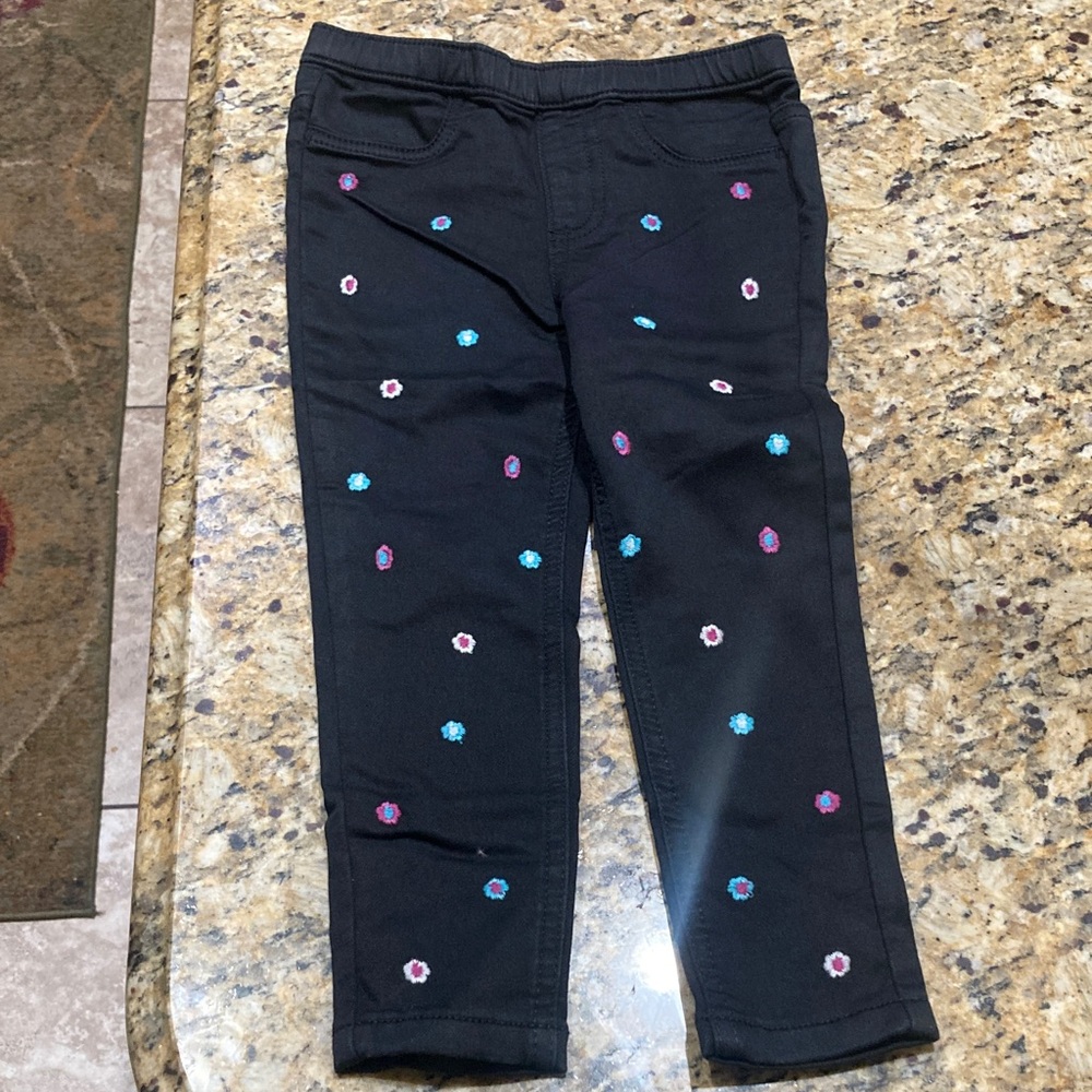 Epic Threads Black Jeans with Colorful Flower Embroidery